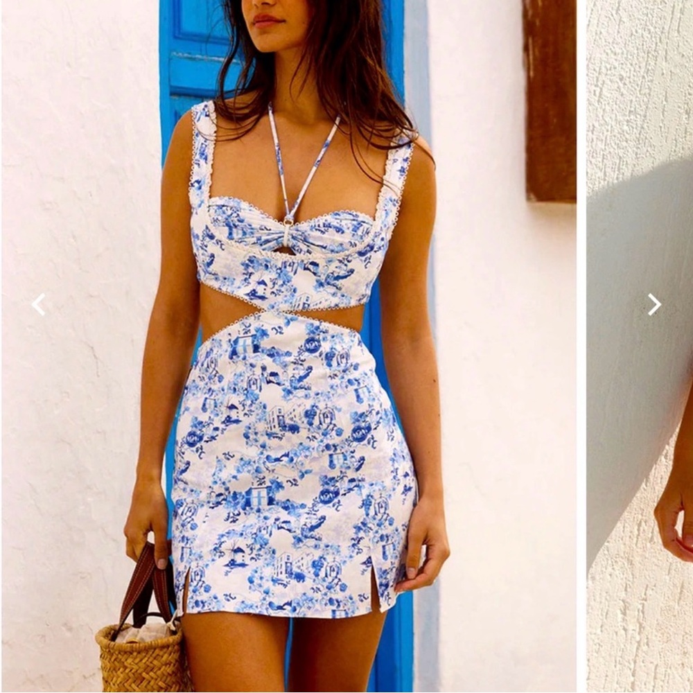 Bydee Adriana Dress in Alythia Blue and White Cutout Dress